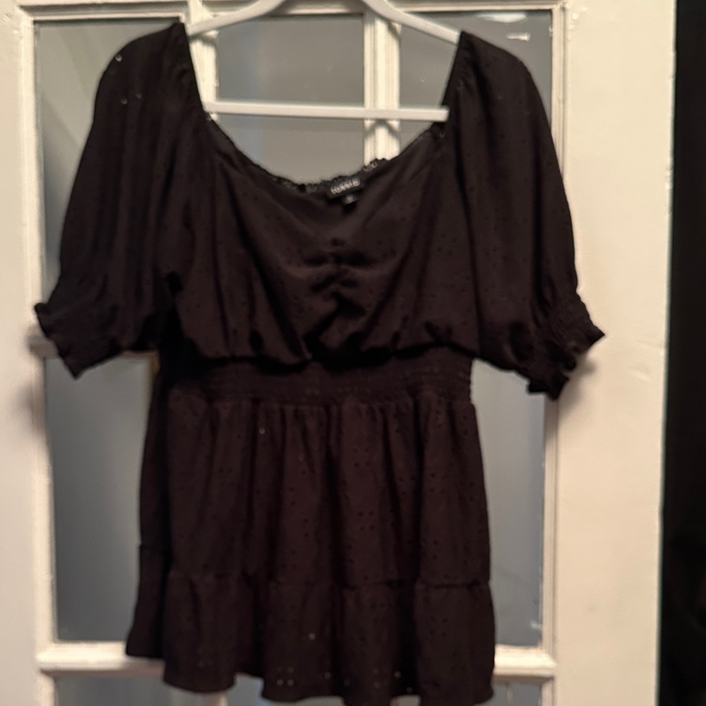 Elegant Black Eyelet Women's Top